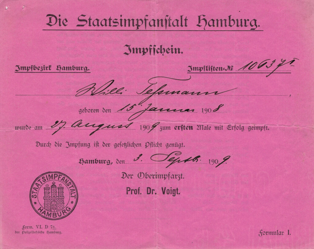 Impfbescheinigung Willi Tessmann