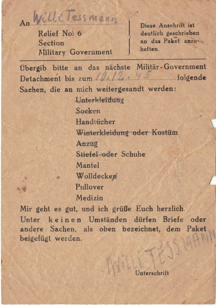 Willi Postkarte 12 1945